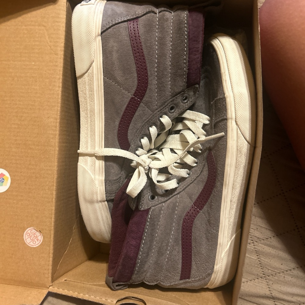 Vans Gray and Burgundy High-Top Sneakers